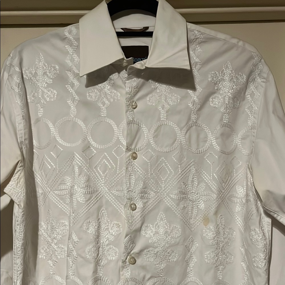 White Embroidered Button-Up Shirt
